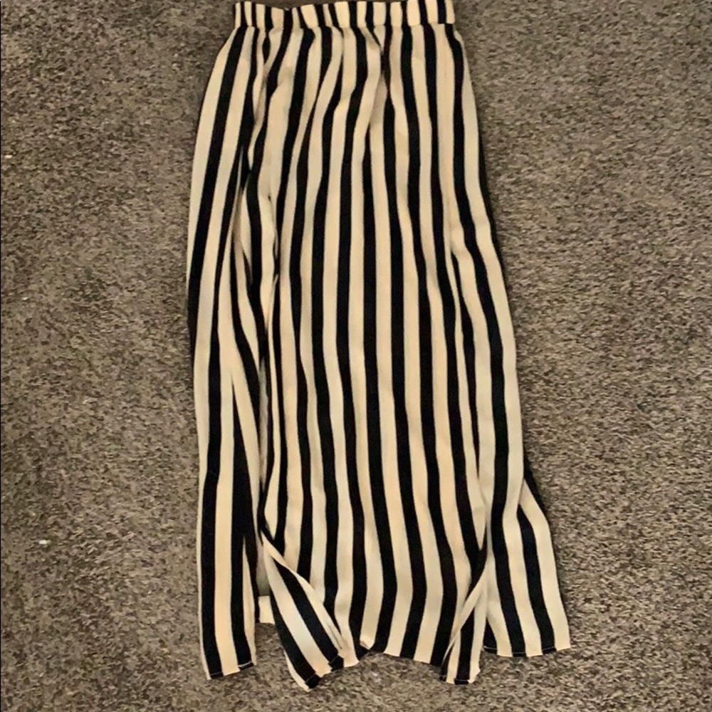 Striped Maxi Skirt with Slits